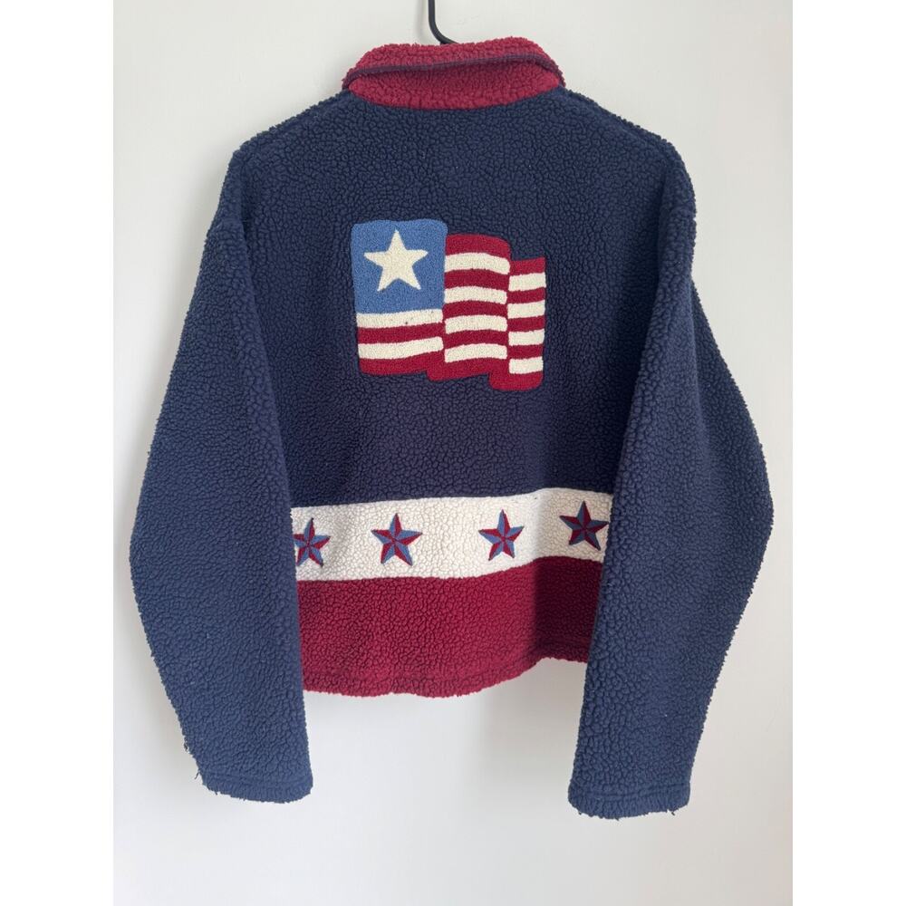 VTG Christopher & Banks Hand Embroidered Fleece Jacket USA Stars July 4